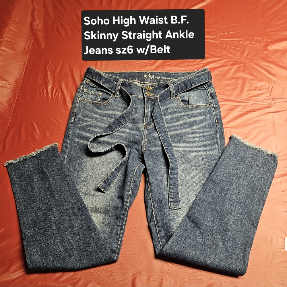 Soho High Waist Boyfriend Ankle/Crop w/Matching Belt sz6 w/Stretch E.U.C